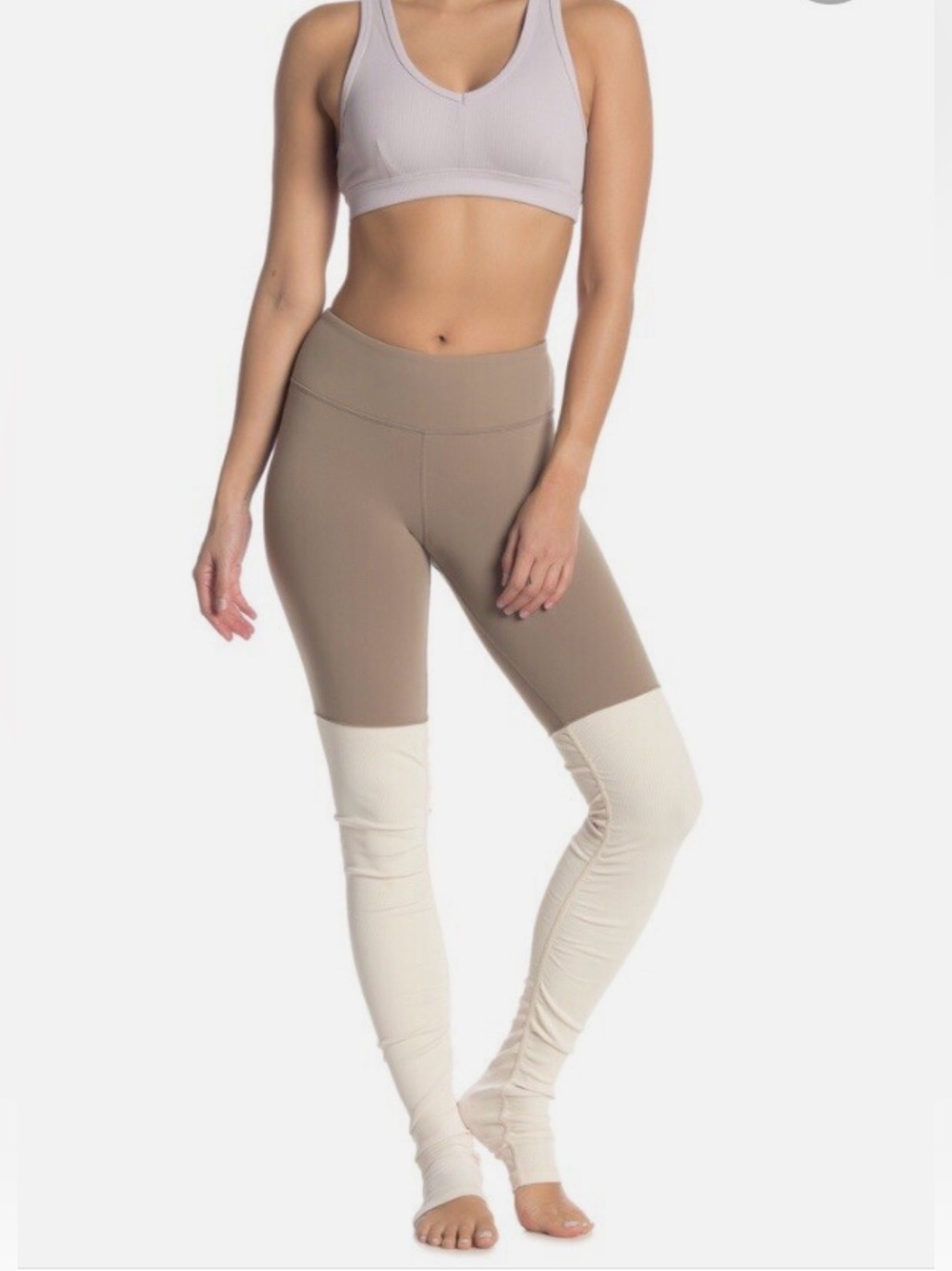 ALO Yoga High-Waist Goddess Ribbed Leggings Gravel/Rich Sand XS